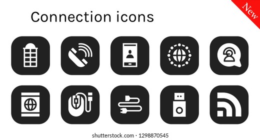  connection icon set. 10 filled connection icons. Simple modern icons about  - Phone booth, Telephone, Smartphone, Network, Communication, Mouse, Plug, Usb, Rss