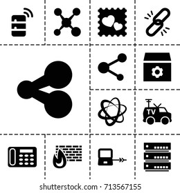 Connection icon. set of 13 filled connection icons such as gear, desk phone, photo with heart, share, tv van, server, chain