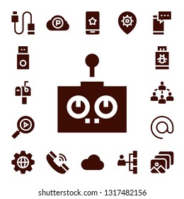 connection icon set. 17 filled connection icons.  Collection Of - Usb, Mailbox, Remote control, Multimedia, Pendrive, Connected, Arroba, Settings, Pc cloud, Telephone, Smartphone