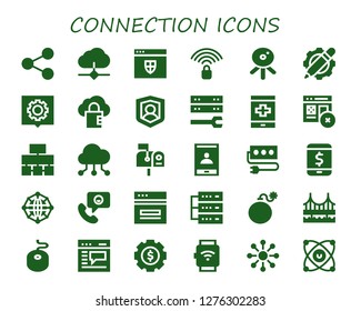  connection icon set. 30 filled connection icons. Simple modern icons about  - Share, Cloud, Website, Wifi signal, Web cam, Settings, Cloud computing, Social, Server, Phone, Web