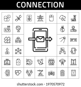 connection icon set. line icon style. connection related icons such as antenna, server, wifi, smartphone, electric tower, upload, contract, industry, team, battery, network