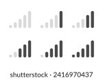 Connection icon set. Mobile phone bar icons. Signal strength Icon. Signal strength indicator. Wireless symbol. Connection levels