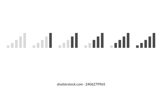 Connection icon set. Mobile phone bar icons. Signal strength Icon. Signal strength indicator. Wireless symbol. Connection levels