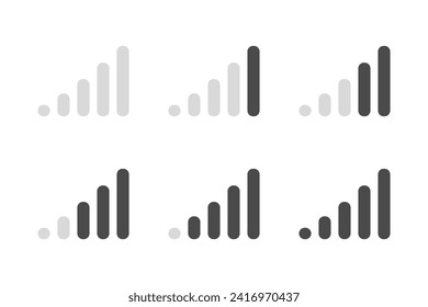 Connection icon set. Mobile phone bar icons. Signal strength Icon. Signal strength indicator. Wireless symbol. Connection levels