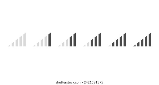 Connection icon set. Mobile phone bar icons. Signal strength Icon. Signal strength indicator. Wireless symbol. Connection levels