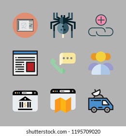 connection icon set. vector set about spider, attachment, phone call and browser icons set.