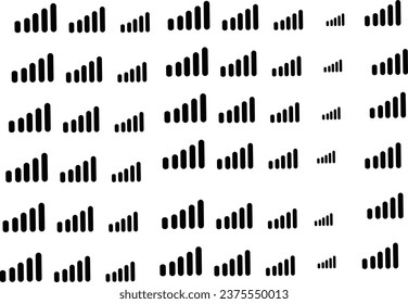 Connection icon set vector. Mobile phone bar icons. Signal strength Icon. Signal strength indicator. Wireless symbol collection.