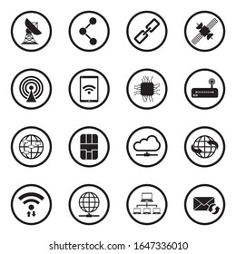 Connection Icons. Black Flat Design In Circle. Vector Illustration.