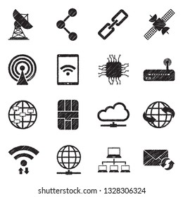 Connection Icons. Black Scribble Design. Vector Illustration.