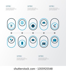 Connection icons colored set with 24/7 access, talking, article on phone and other answer call elements. Isolated vector illustration connection icons.