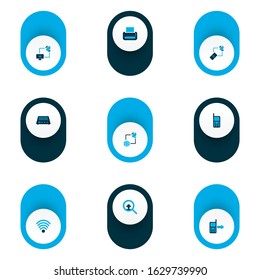 Connection icons colored set with mobile phone, radio, wifi and other web elements. Isolated vector illustration connection icons.