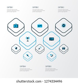 Connection icons colored set with team communication, tv, internet and other answer call elements. Isolated vector illustration connection icons.
