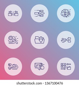 Connection icons line style set with cloud, intelligence, download and other file transfer elements. Isolated vector illustration connection icons.