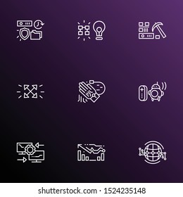Connection icons line style set with tracking glove, reverse engineering, forecasting model and other worldwide elements. Isolated vector illustration connection icons.