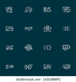 Connection icons line style set with user predictions, flexible display, reverse engineering and other automobile elements. Isolated vector illustration connection icons.
