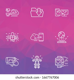 Connection icons line style set with exoskeleton, cloud computing, hologram projection and other cyborg elements. Isolated vector illustration connection icons.