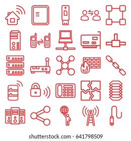 Connection icons set. set of 25 connection outline icons such as atm, puzzle, desk phone, chain, connected phone, wire, security lock, user communicatrion, server