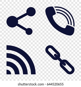 Connection icons set. set of 4 connection filled icons such as wi-fi, call, share