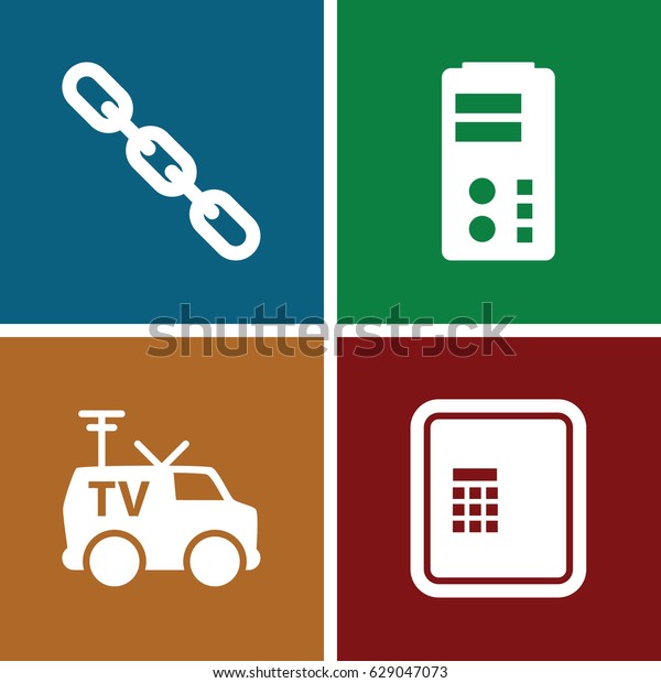 Connection icons set. set of 4 connection filled\
icons such as atm, chain, TV\
van