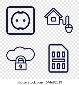 Connection icons set. set of 4 connection outline icons such as smart home, plug socket, sim card