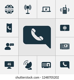 Connection icons set with 4g computer, walkie-talkie, mobile notification and other multimedia elements. Isolated vector illustration connection icons.