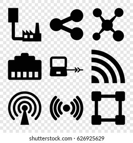 Connection icons set. set of 9 connection filled icons such as signal, share