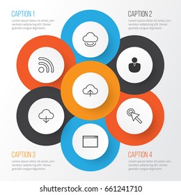 Connection Icons Set. Collection Of Account, Cursor Tap, Virtual Storage And Other Elements. Also Includes Symbols Such As Download, Synchronize, Mouse.