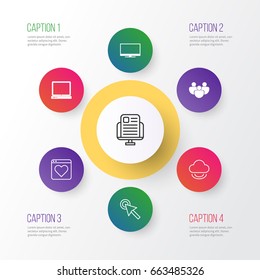 Connection Icons Set. Collection Of Blog Page, Display, Cursor Tap And Other Elements. Also Includes Symbols Such As Team, Click, Bookmark.