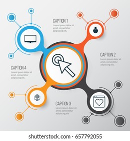 Connection Icons Set. Collection Of Computer Network, Cursor Tap, Human And Other Elements. Also Includes Symbols Such As User, Monitor, Account.