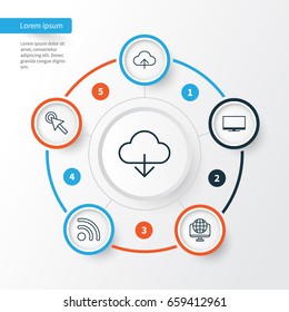 Connection Icons Set. Collection Of Computer Network, Wifi, Save Data And Other Elements. Also Includes Symbols Such As Display, Network, Storage.