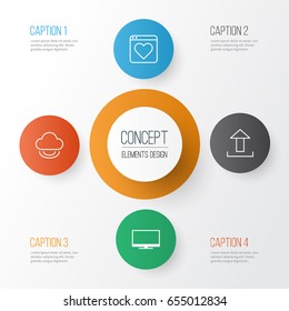 Connection Icons Set. Collection Of Display, Followed Website, Send Data And Other Elements. Also Includes Symbols Such As Send, Upload, Page.