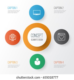 Connection Icons Set. Collection Of Display, Followed Website, Account And Other Elements. Also Includes Symbols Such As Monitor, Bookmark, Network.
