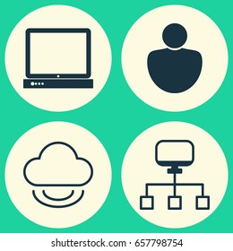 Connection Icons Set. Collection Of Human, Local Connection, Virtual Storage And Other Elements. Also Includes Symbols Such As PC, Computer, Cloud.