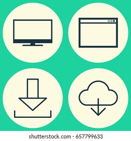 Connection Icons Set. Collection Of Login, Display, Save Data And Other Elements. Also Includes Symbols Such As Window, Display, Cloud.
