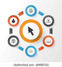 Connection Icons Set. Collection Of Mouse, Data Synchronize, Human And Other Elements. Also Includes Symbols Such As Www, Cloud, Connection.