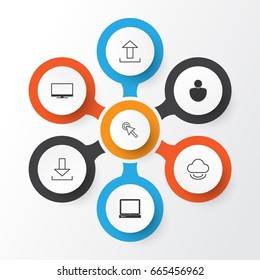 Connection Icons Set. Collection Of PC, Login, Human And Other Elements. Also Includes Symbols Such As Download, Tap, Cloud.
