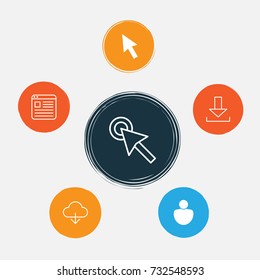 Connection Icons Set. Collection Of User, Cursor, Down Arrow And Other Elements. Also Includes Symbols Such As Login, Website, Storage.