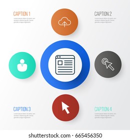 Connection Icons Set. Collection Of Website Page, Data Synchronize, Account And Other Elements. Also Includes Symbols Such As Browser, Account, Profile.