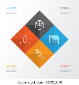 Connection Icons Set. Collection Of Website Bookmarks, Cursor Tap, Send Data And Other Elements. Also Includes Symbols Such As Transfer, Click, Www.