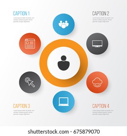 Connection Icons Set. Collection Of Website Page, Cursor Tap, PC And Other Elements. Also Includes Symbols Such As Desktop, Team, Website.
