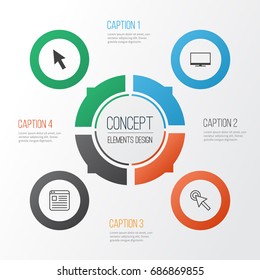 Connection Icons Set. Collection Of Website, Display, Cursor And Other Elements. Also Includes Symbols Such As Window, Display, Click.