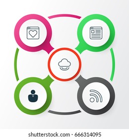 Connection Icons Set. Collection Of Wifi, Account, Virtual Storage And Other Elements. Also Includes Symbols Such As Virtual, Website, Profile.