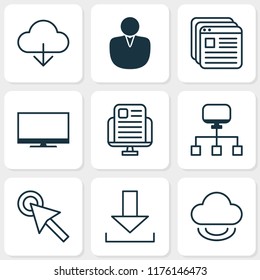 Connection icons set with download, virtual, network and other display elements. Isolated vector illustration connection icons.