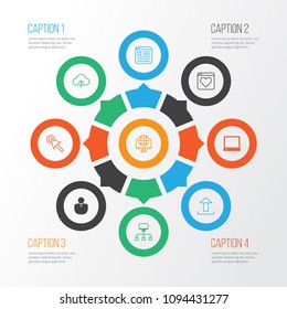 Connection icons set with favorite, network, upload and other global elements. Isolated vector illustration connection icons.