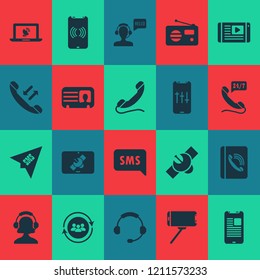 Connection icons set with headphone, handset, audio adjustment network elements. Isolated vector illustration connection icons.