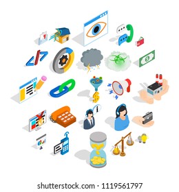 Connection icons set. Isometric set of 25 connection vector icons for web isolated on white background