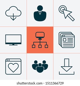 Connection icons set with mouse click, group, cloud and other followed

 elements. Isolated vector illustration connection icons