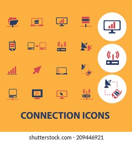 connection icons, signs, objects set, vector