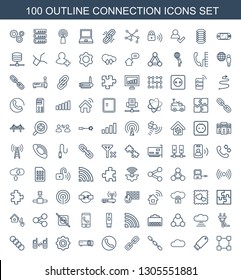 connection icons. Trendy 100 connection icons. Contain icons such as network connection, flash drive, cloud, chain, call, router, gear, connected phones. icon for web and mobile.