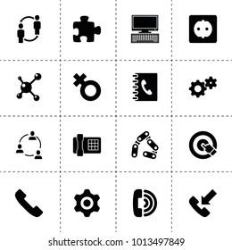 Connection icons. vector collection filled connection icons. includes symbols such as adress book, gear, chain, pc, call, incoming call. use for web, mobile and ui design.